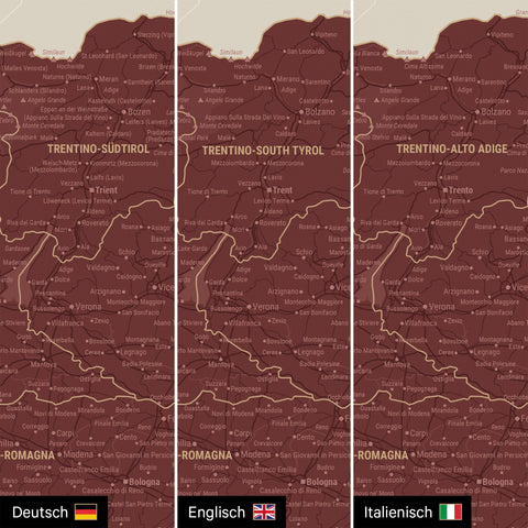 Italy Push Pin Map TRAVEL® – Bordeaux Red