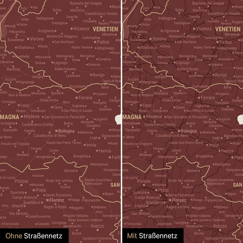 Italy Push Pin Map TRAVEL® – Bordeaux Red