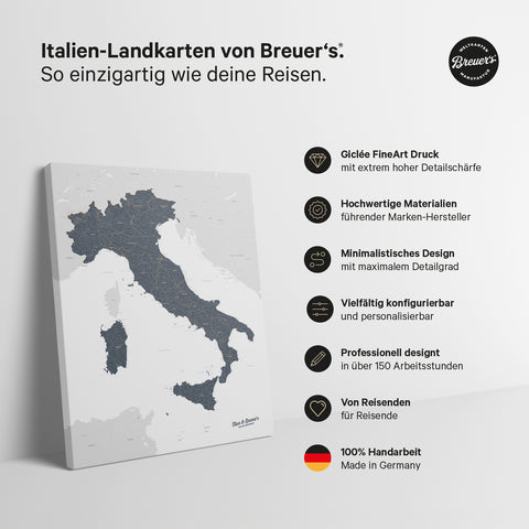 Italy Push Pin Map TRAVEL® – Denim Blue