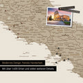 Italien Landkarte in Beige als Leinwand zum Pinnen zeigt einen Ausschnitt von Rom, Abruzzien und Kampanien mit vielen Details wie Nationalparks, Flüssen und zahlreichen kleinen Orten und Städten, die teilweise mit Pins markiert sind