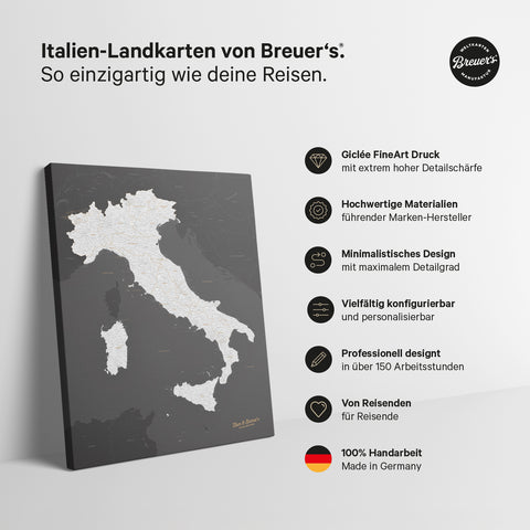 Italy Push Pin Map TRAVEL® – Dark Gray (Dark Gray)