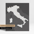 Neutrale Standard Ausführung der detaillierten Italien-Karte als Pinnwand Leinwand in Dunkelgrau ohne Personalisierung