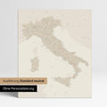 Neutrale Standard Ausführung der detaillierten Italien-Karte als Pinnwand Leinwand in Gold ohne Personalisierung