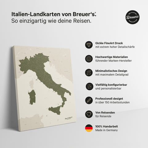 Italy Push Pin Map TRAVEL® – Olive Green