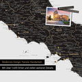 Italien Landkarte in Light Black als Leinwand zum Pinnen zeigt einen Ausschnitt von Rom, Abruzzien und Kampanien mit vielen Details wie Nationalparks, Flüssen und zahlreichen kleinen Orten und Städten, die teilweise mit Pins markiert sind