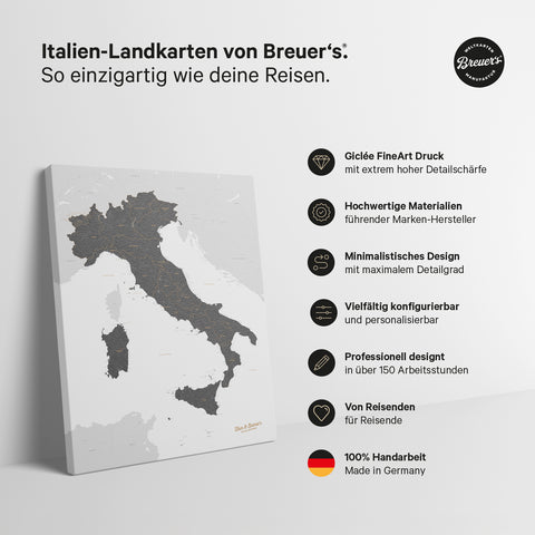 Italy Push Pin Map TRAVEL® – Light Gray