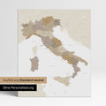 Neutrale Standard Ausführung der detaillierten Italien-Karte als Pinnwand Leinwand in Multicolor Beige ohne Personalisierung