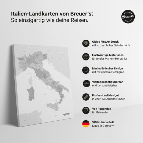 Italy Push Pin Map TRAVEL® – Multicolor Gray