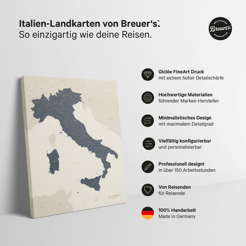 Italy Push Pin Map TRAVEL® – Navy Light