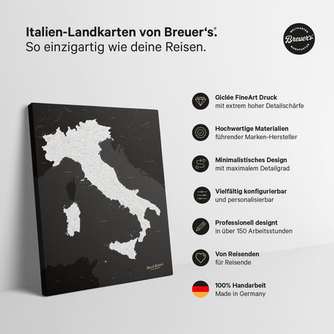 Italy Push Pin Map TRAVEL® – Dark Black (Black & White)