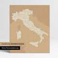 Neutrale Standard Ausführung der detaillierten Italien-Karte als Pinnwand Leinwand in Treasure Gold (Gold-Beige) ohne Personalisierung