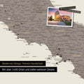 Italien Landkarte in Warmgray (Braun-Grau) als Leinwand zum Pinnen zeigt einen Ausschnitt von Rom, Abruzzien und Kampanien mit vielen Details wie Nationalparks, Flüssen und zahlreichen kleinen Orten und Städten, die teilweise mit Pins markiert sind