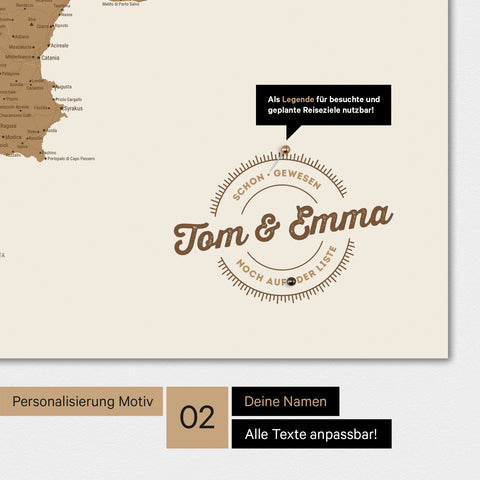 Alternatives Motiv für eine Personalisierung mit deinem Namen auf einer Italien-Karte als Poste