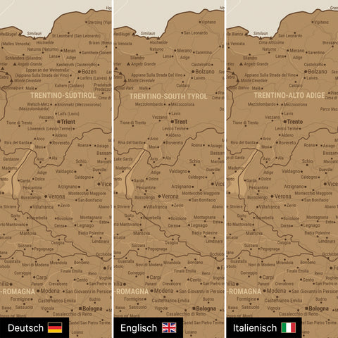 Italië-kaart TRAVEL® Premium Poster – in 21 kleuren