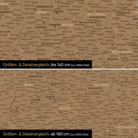 Canada & USA Push Pin Map TRAVEL® (Pinboard) – Bronze