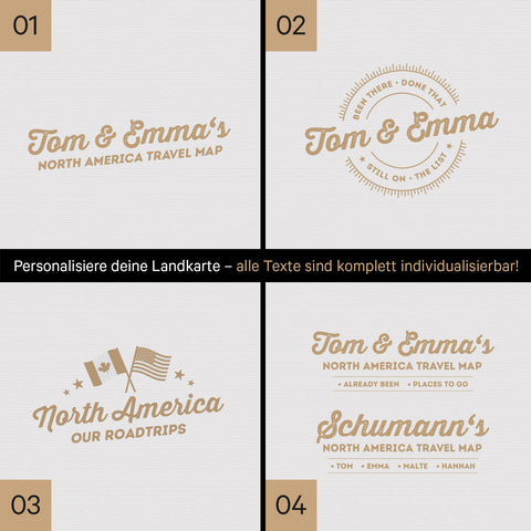 Kanada & USA Landkarte mit hohem Detailgrad als Pinnwand Leinwand in Light Gray mit Personalisierung und Eindruck mit deinem Namen