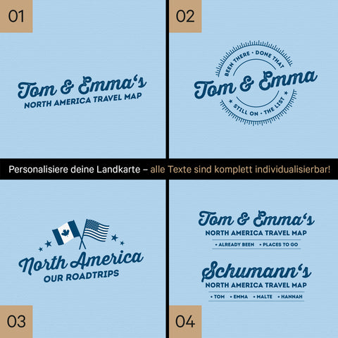 Kanada & USA Landkarte mit hohem Detailgrad als Pinnwand Leinwand in Multicolor mit Personalisierung und Eindruck mit deinem Namen