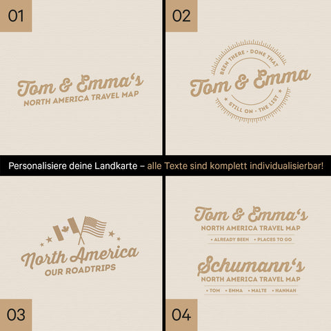 Kanada & USA Landkarte mit hohem Detailgrad als Pinnwand Leinwand in Navy Light mit Personalisierung und Eindruck mit deinem Namen