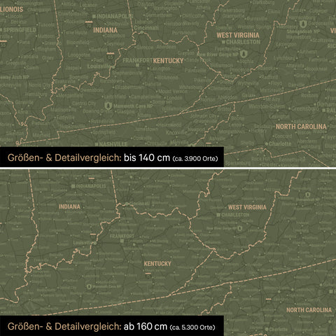Canada & USA Push Pin Map TRAVEL® (Pinboard) – Olive Green