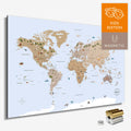 Bunte Kinder-Weltkarte in Multicolor Braun mit liebevollen Illustrationen und Bildern als Magnetboard mit zum Pinnen und Markieren kaufen