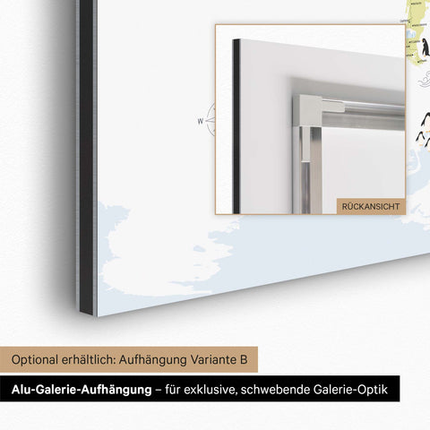 Alu-Galerie-Aufhängung für eine magnetische Kinder-Weltkarte für eine schwebende Optik