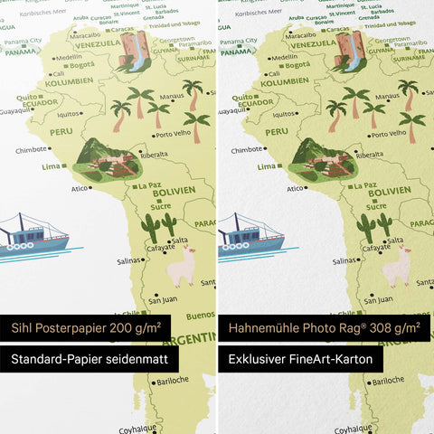 Kinder-Weltkarte in Multicolor Weiß als Poster in den Papiersorten Sihl Posterpapier oder Hahnemühle Photo Rag