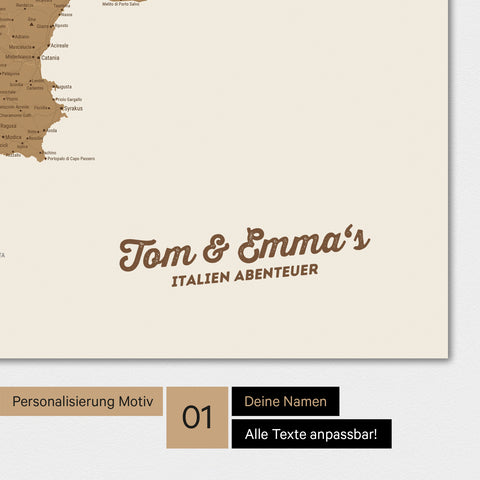Personalisierte Italien-Karte als Magnetposter mit deinem Namen eingedruckt