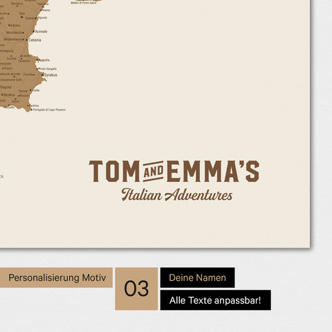 Magnetische Italien-Karte mit Personalisierung als Logo im Vintage-Look