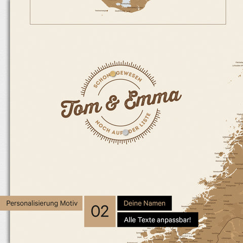 Alternatives rundes Motiv für eine Personalisierung mit deinem Namen auf einer Skandinavien-Karte als Magnet-Poster