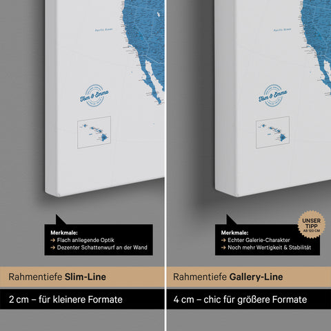 North America Push Pin Map TRAVEL® (Pinboard) – Ocean Blue