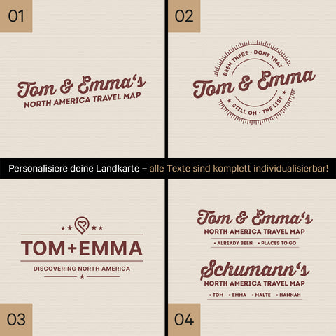 Nordamerika Landkarte mit hohem Detailgrad als Pinnwand Leinwand in Bordeaux Rot mit Personalisierung und Eindruck mit deinem Namen