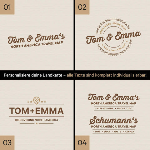 Nordamerika Landkarte mit hohem Detailgrad als Pinnwand Leinwand in Bronze mit Personalisierung und Eindruck mit deinem Namen