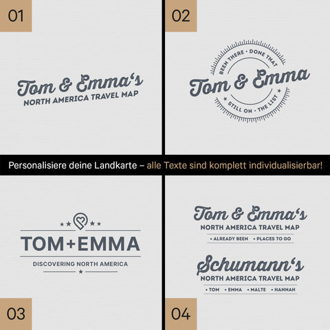 Nordamerika Landkarte mit hohem Detailgrad als Pinnwand Leinwand in Denim Blue mit Personalisierung und Eindruck mit deinem Namen