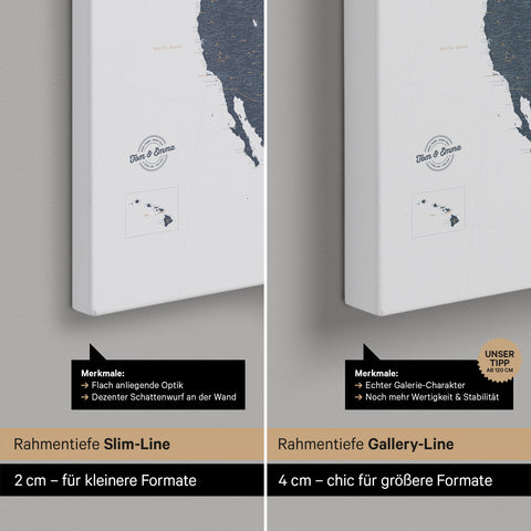 North America Push Pin Map TRAVEL® (Pinboard) – Denim Blue