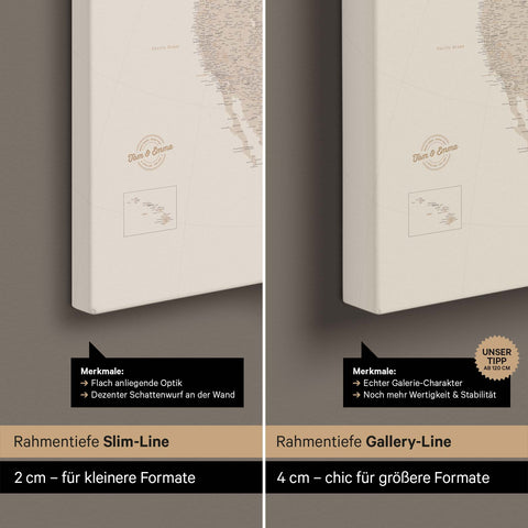 Noord-Amerika-kaart TRAVEL® Canvas Prikbord – Goud