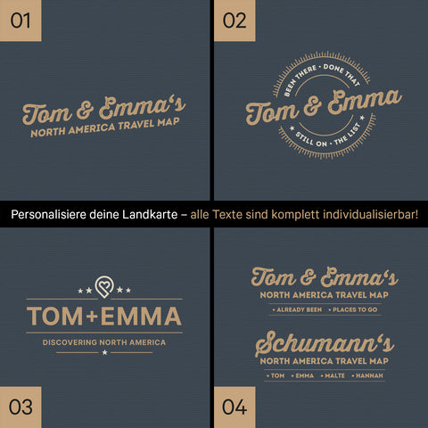 Nordamerika Landkarte mit hohem Detailgrad als Pinnwand Leinwand in Hale Navy (Dunkelblau-Gold) mit Personalisierung und Eindruck mit deinem Namen