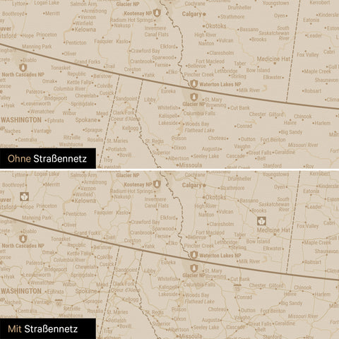Nordamerika Karte Pinn-Leinwand in Hale Navy (Dunkelblau-Gold) optional mit dem Straßennetz der größten Highways und Interstates
