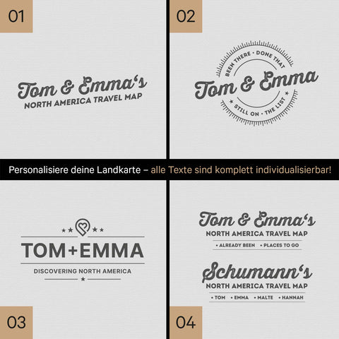 Nordamerika Landkarte mit hohem Detailgrad als Pinnwand Leinwand in Hellgrau mit Personalisierung und Eindruck mit deinem Namen