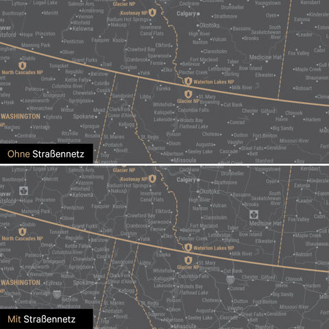 Nordamerika Karte Pinn-Leinwand in Light Gray optional mit dem Straßennetz der größten Highways und Interstates