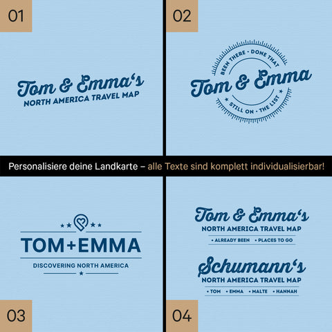 Nordamerika Landkarte mit hohem Detailgrad als Pinnwand Leinwand in Multicolor Classic mit Personalisierung und Eindruck mit deinem Namen