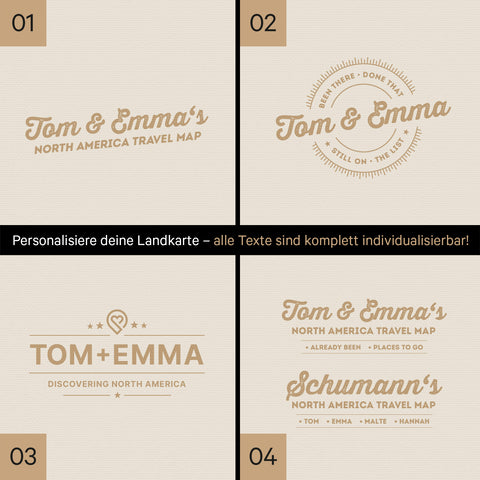 Nordamerika Landkarte mit hohem Detailgrad als Pinnwand Leinwand in Navy Light mit Personalisierung und Eindruck mit deinem Namen