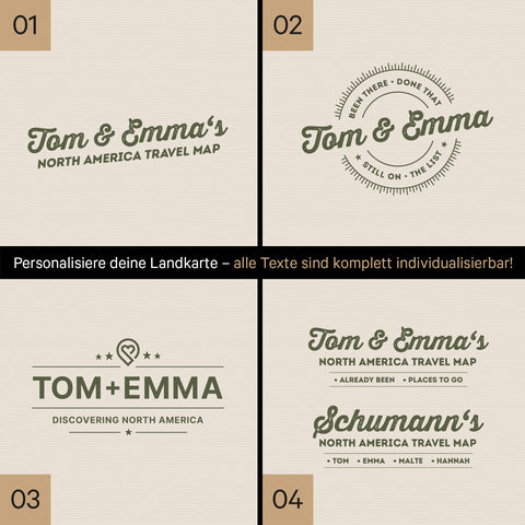 Nordamerika Landkarte mit hohem Detailgrad als Pinnwand Leinwand in Olive Green mit Personalisierung und Eindruck mit deinem Namen