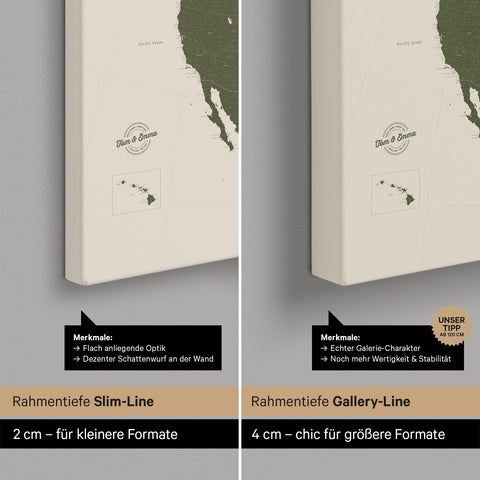 North America Push Pin Map TRAVEL® (Pinboard) – Olive Green