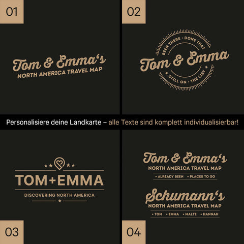 Nordamerika Landkarte mit hohem Detailgrad als Pinnwand Leinwand in Schwarz-Weiss mit Personalisierung und Eindruck mit deinem Namen