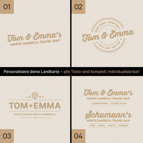 Nordamerika Landkarte mit hohem Detailgrad als Pinnwand Leinwand in Warmgray (Braun-Grau) mit Personalisierung und Eindruck mit deinem Namen