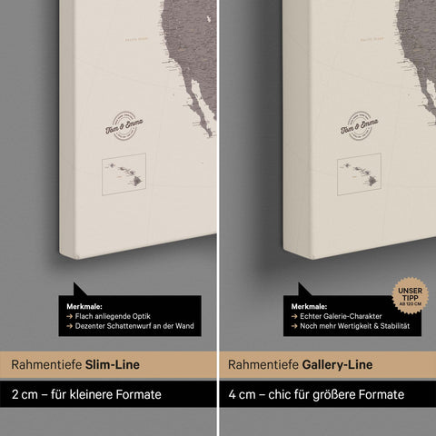 Noord-Amerika-kaart TRAVEL® Canvas Prikbord – Warmgrijs (Bruin-Grijs)