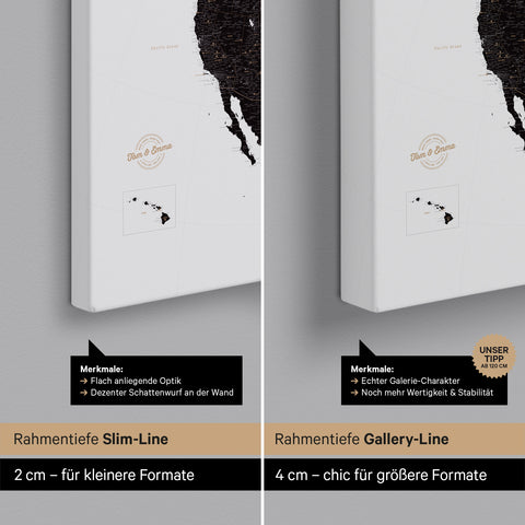 Noord-Amerika-kaart TRAVEL® Canvas Prikbord – Licht Zwart (Wit-Zwart)