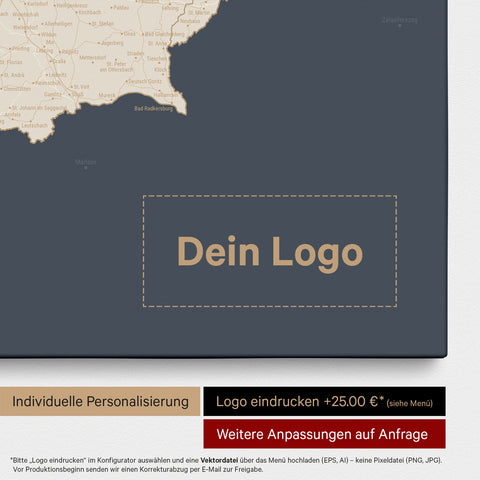 Österreich-Karte als Pinn-Leinwand in Hale Navy mit Eindruck eines Firmenlogos