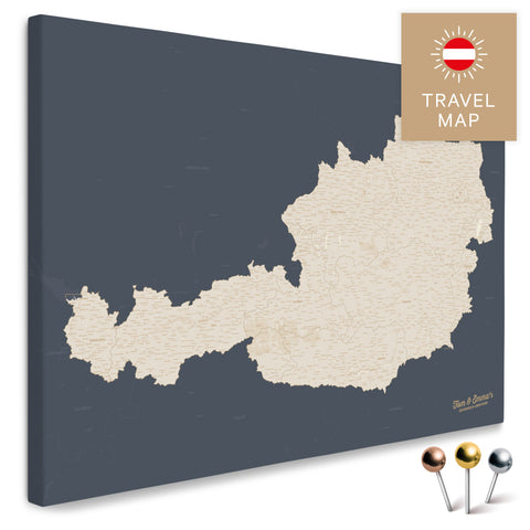 Österreich-Karte in Hale Navy als Pinnwand Leinwand zum Pinnen und Markieren von Reisezielen kaufen