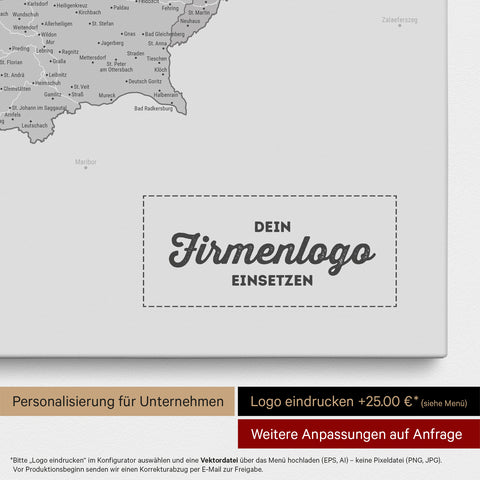 Österreich-Karte als Pinn-Leinwand in Multicolor Grau mit Eindruck eines Firmenlogos